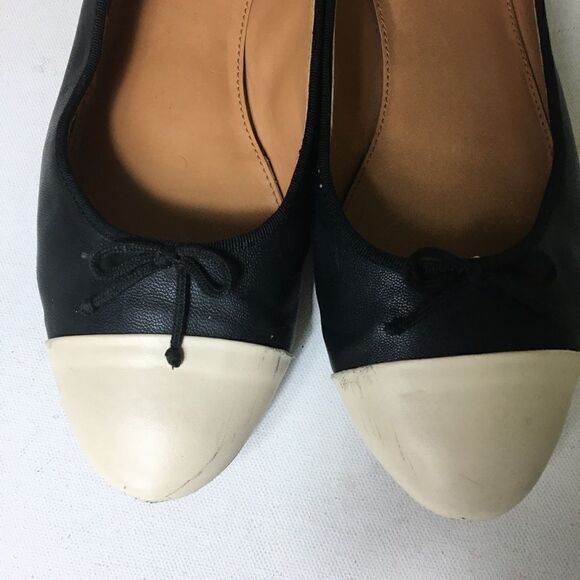 J Crew  flats ballet shoes black &cream size 10 - Picture 3 of 11